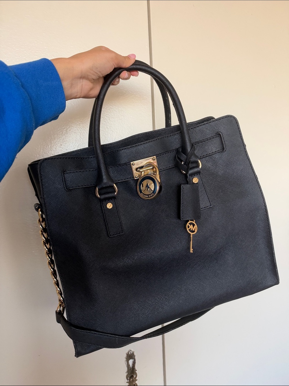 Michael Kors Black Saffiano Tote with Gold Hardware
